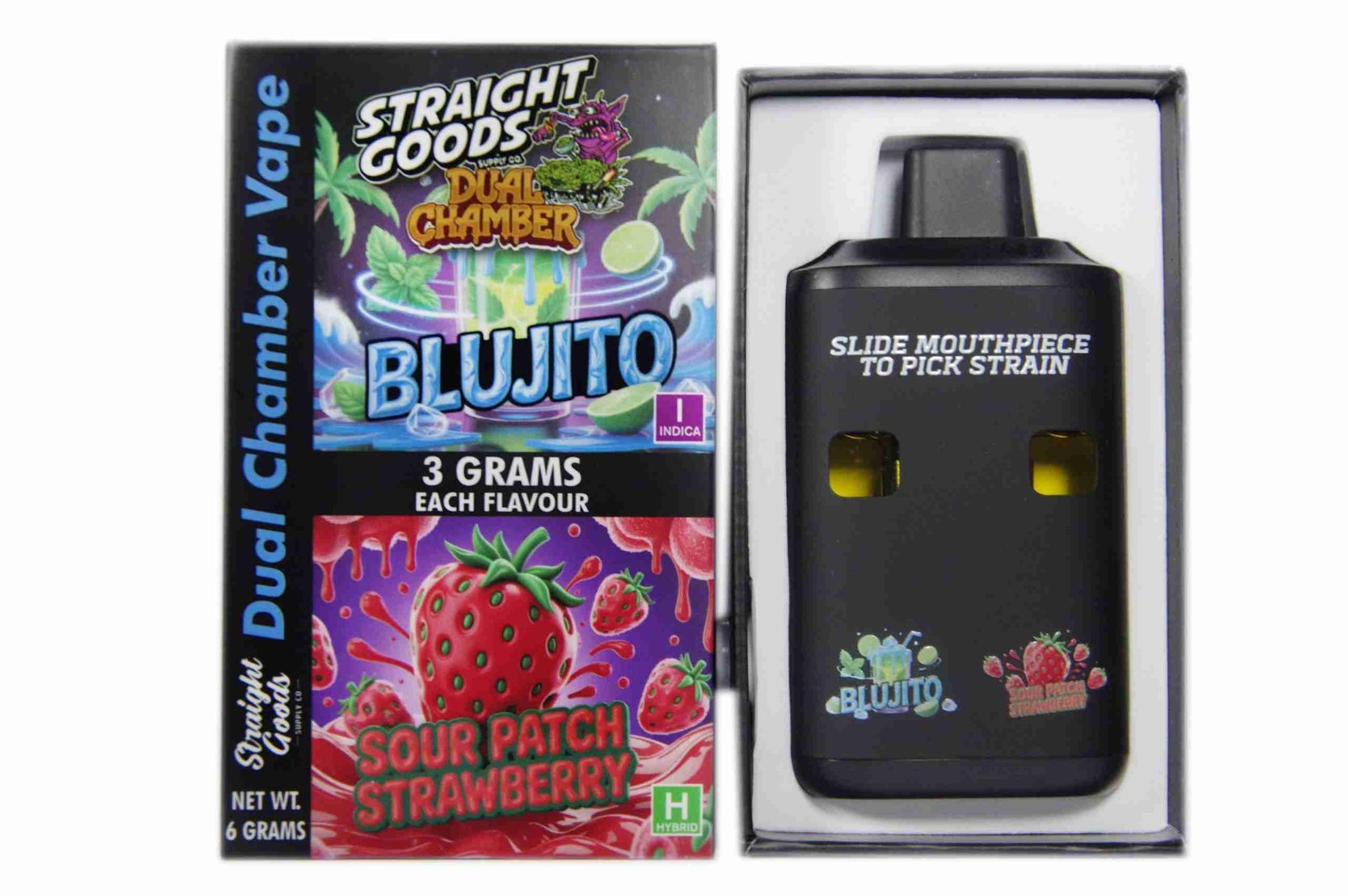 Straight Goods – Dual Chamber Vape – Blujito + Sour Patch Strawberry (3 Grams + 3 Grams)
