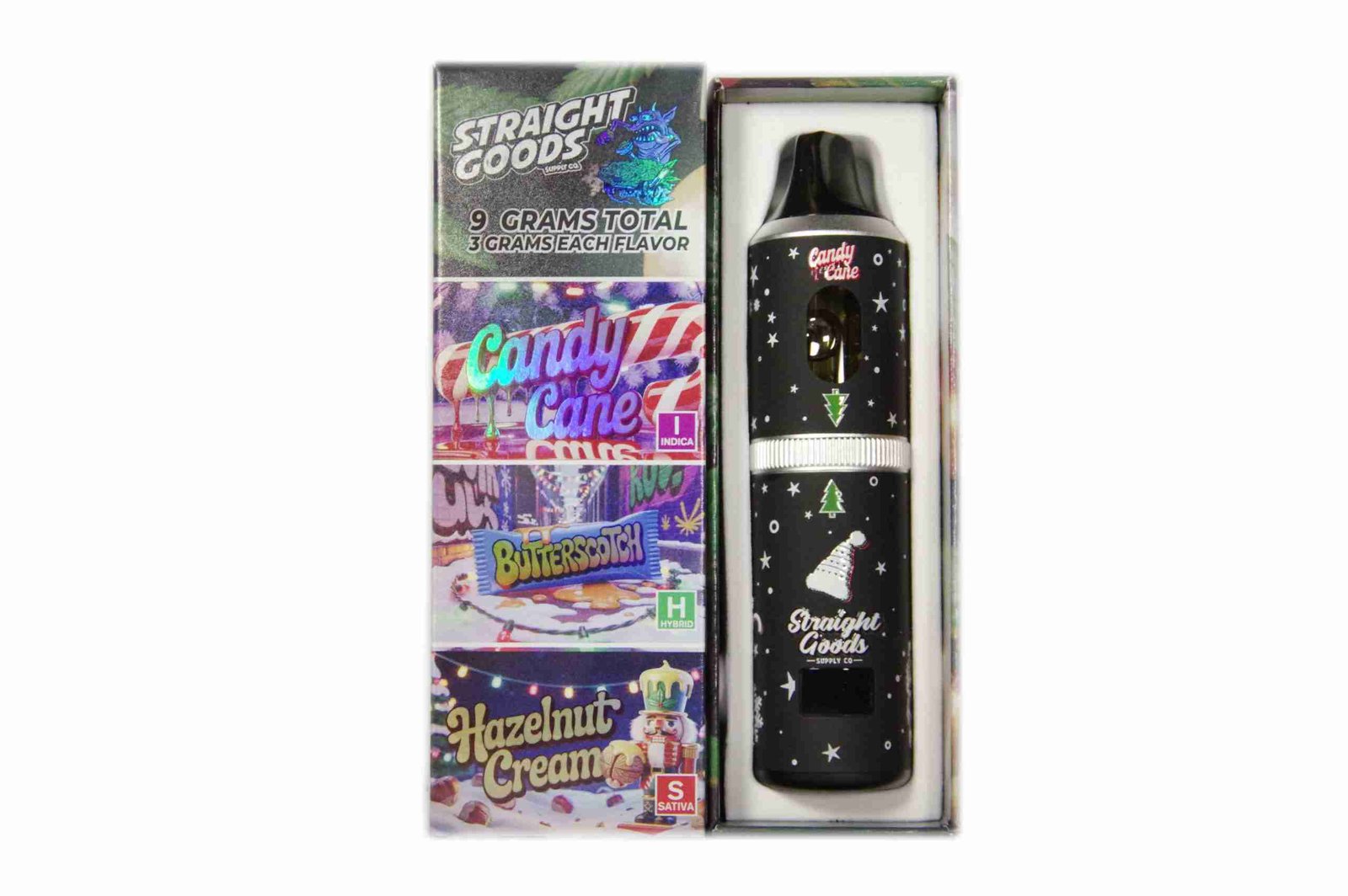 Straight Goods – Triple Chamber Vape – Christmas Series – Candy Cane + Butterscotch + Hazelnut Cream (3 Grams + 3 Grams + 3 Gram)
