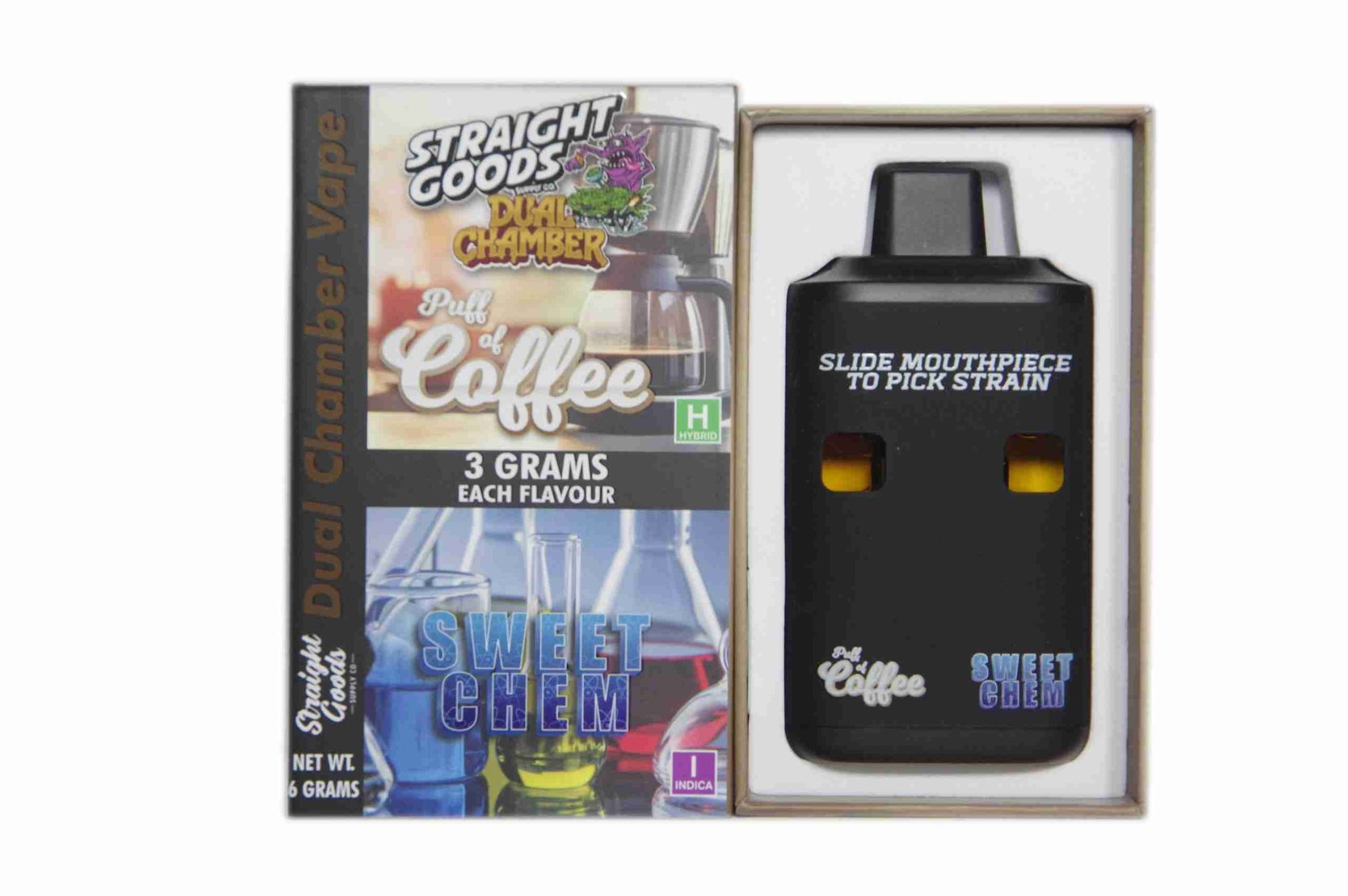 Straight Goods – Dual Chamber Vape – Puff of Coffee + Sweet Chem (3 Grams + 3 Grams)