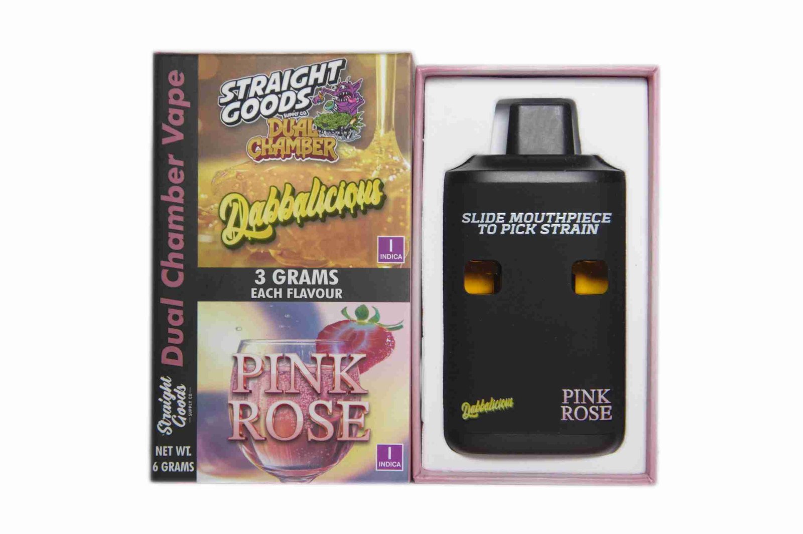 Straight Goods – Dual Chamber Vape – Dabbalicious + Pink Rose (3 Grams + 3 Grams)