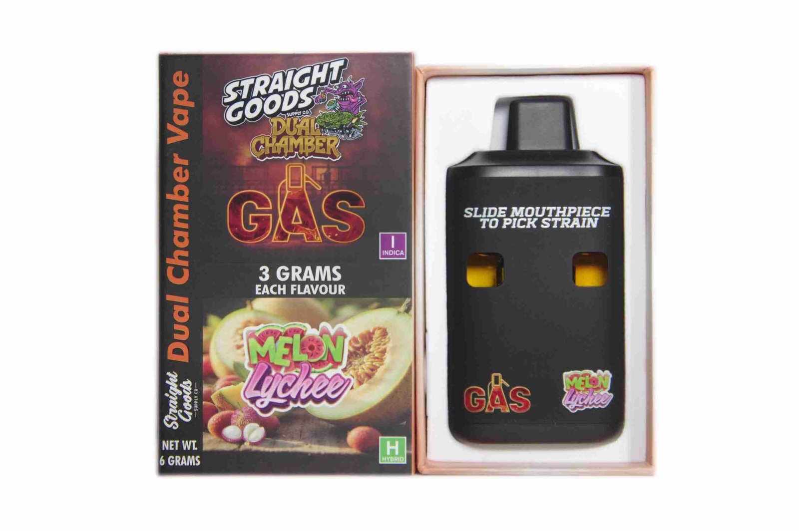 Straight Goods – Dual Chamber Vape – Gas + Melon Lychee (3 Grams + 3 Grams)