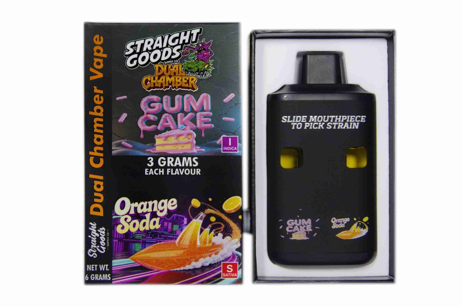 Straight Goods – Dual Chamber Vape – Gum Cake + Orange Soda (3 Grams + 3 Grams)