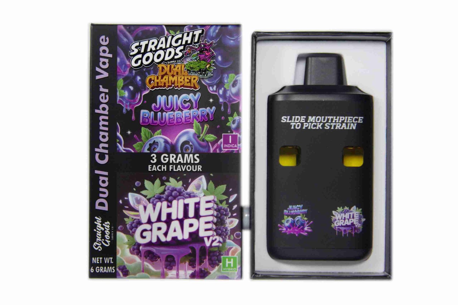 Straight Goods – Dual Chamber Vape – Juicy Blueberry + White Grape V2 (3 Grams + 3 Grams)