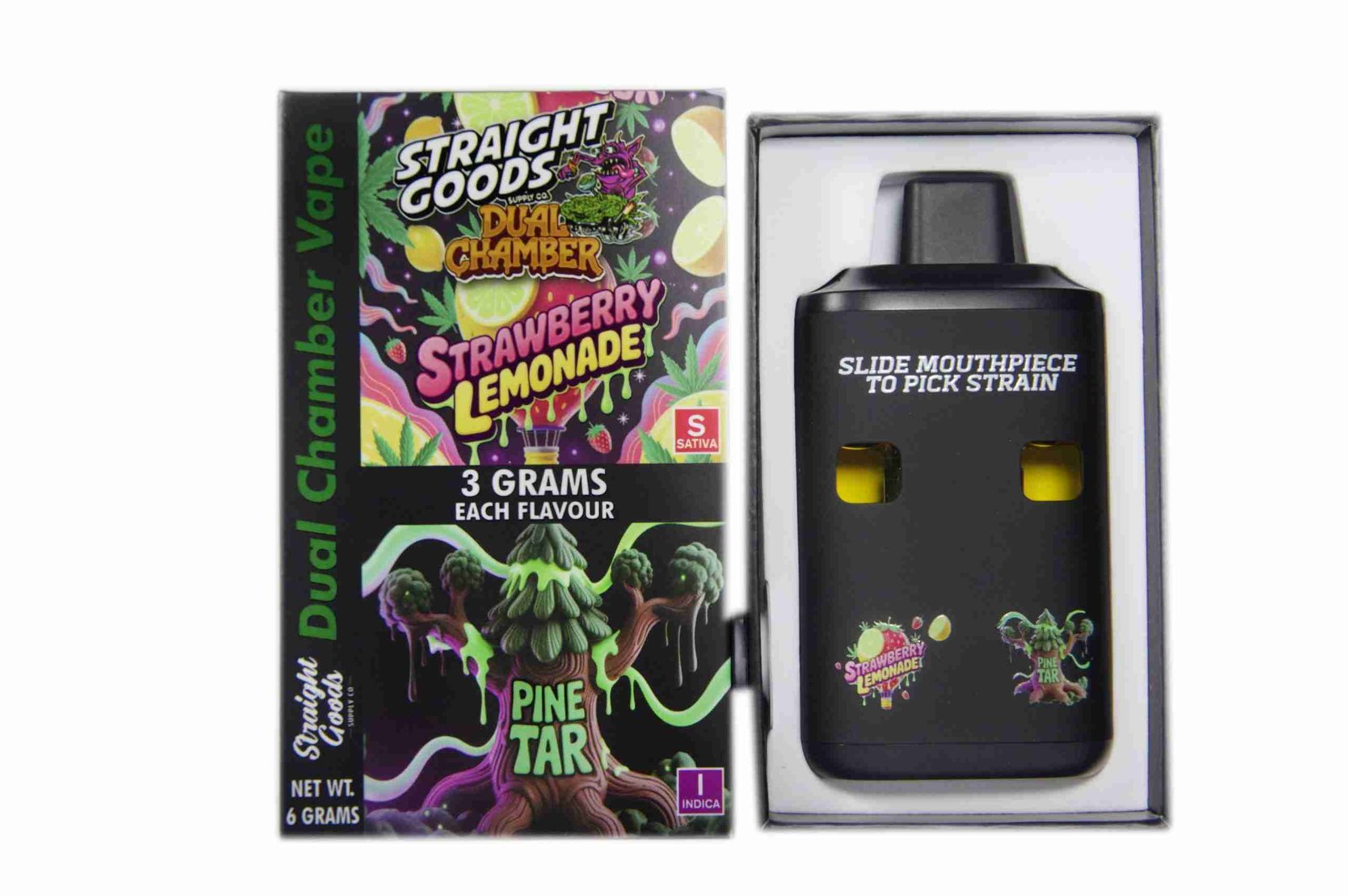 Straight Goods – Dual Chamber Vape – Strawberry Lemonade + Pine Tar (3 Grams + 3 Grams)